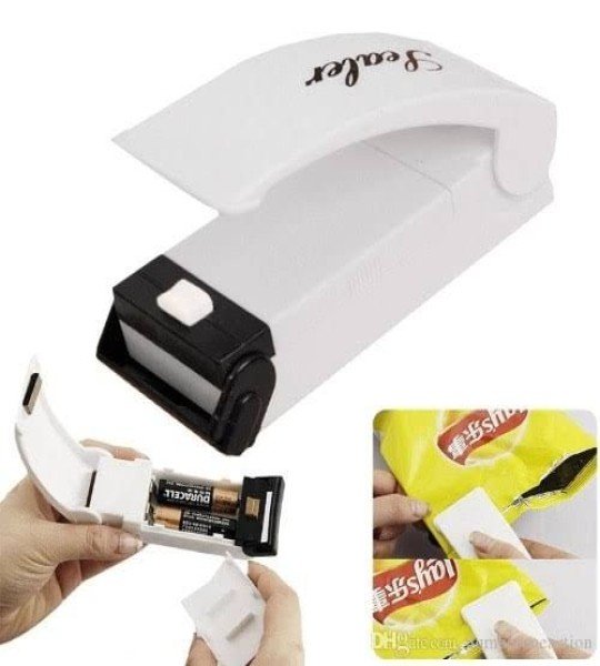 Portable device for sealing plastic food bags white/black 2 pieces