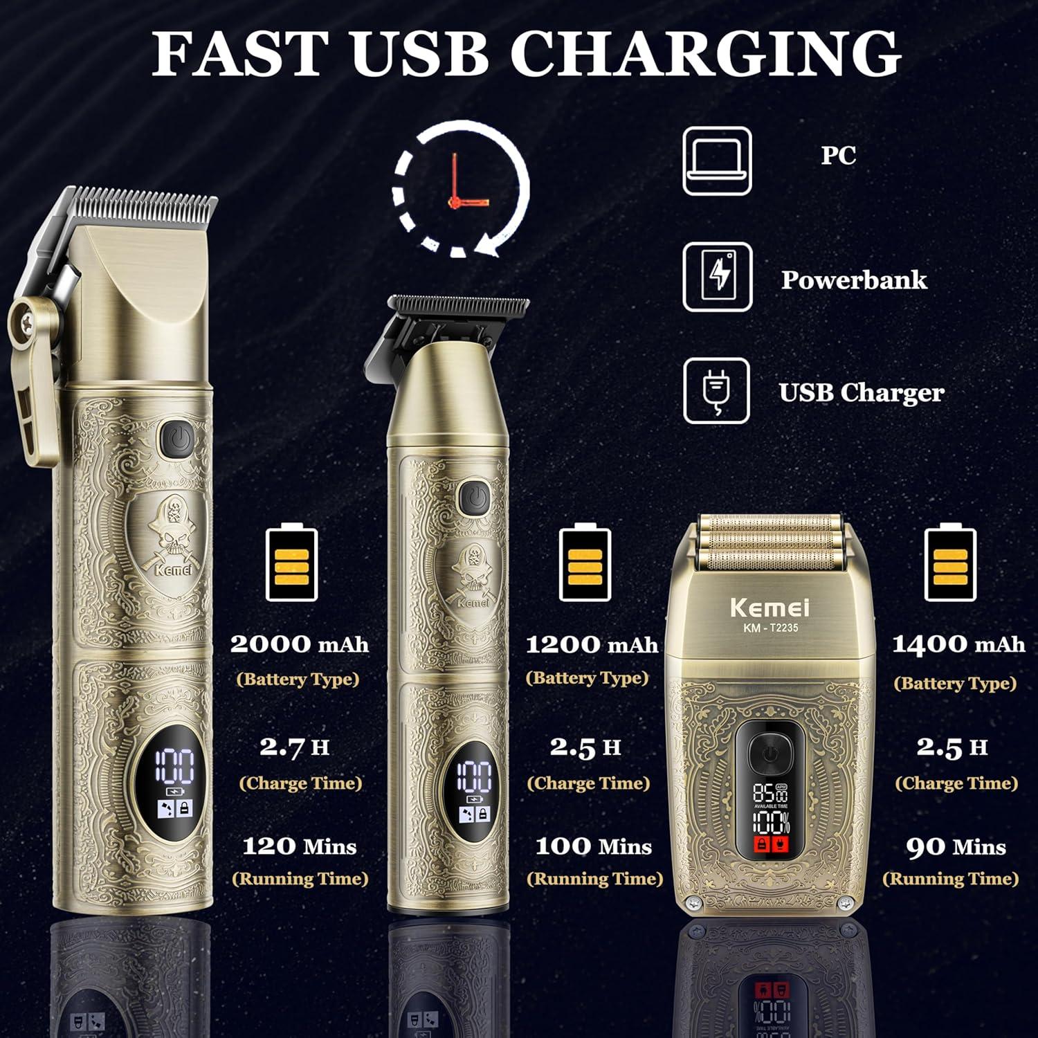 KEMEI KM-2235 Professional Electric Hair Clipper for Men – 3 in 1 for Hair Clipping, Beard Trimming and Finishing, LED Screen, Rechargeable, Gold Color — image 2