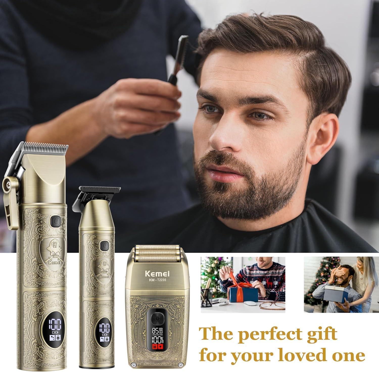 KEMEI KM-2235 Professional Electric Hair Clipper for Men – 3 in 1 for Hair Clipping, Beard Trimming and Finishing, LED Screen, Rechargeable, Gold Color — image 3