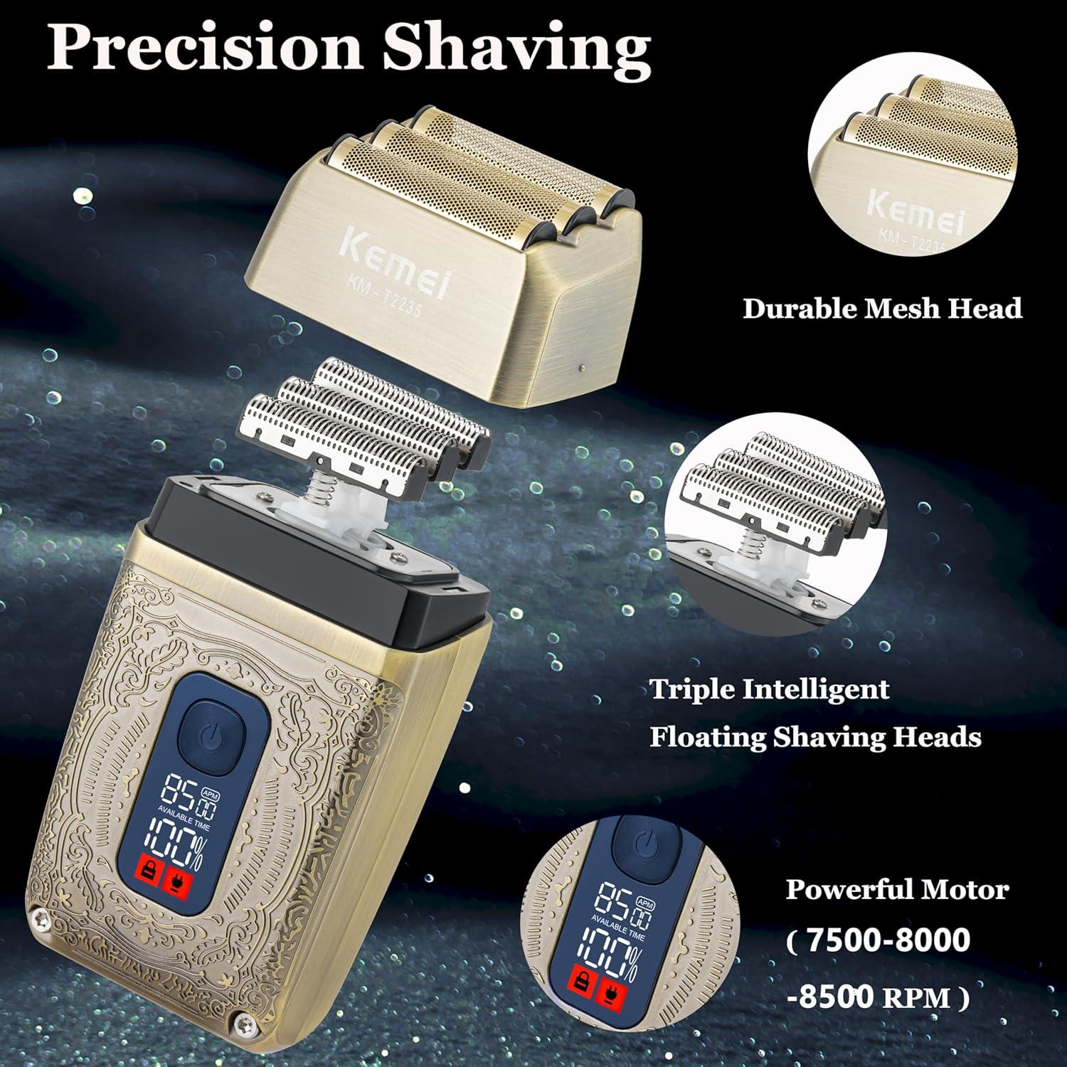 KEMEI KM-2235 Professional Electric Hair Clipper for Men – 3 in 1 for Hair Clipping, Beard Trimming and Finishing, LED Screen, Rechargeable, Gold Color — image 5