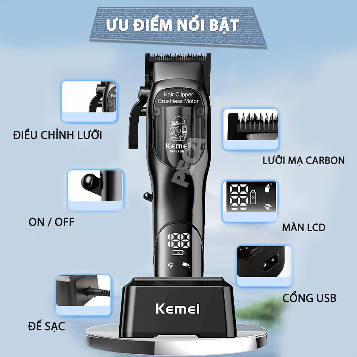 Kemei KM-1766 Professional Electric Hair Clipper for Men Rechargeable – 8 Preset Combs