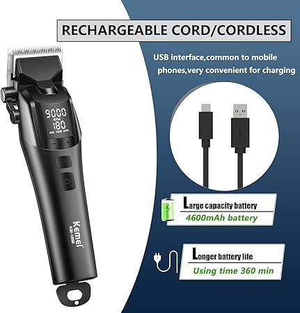 KM-1858 – Professional Electric Hair Clipper for Men, USB Rechargeable, LED Screen, Multi-Purpose — image 5