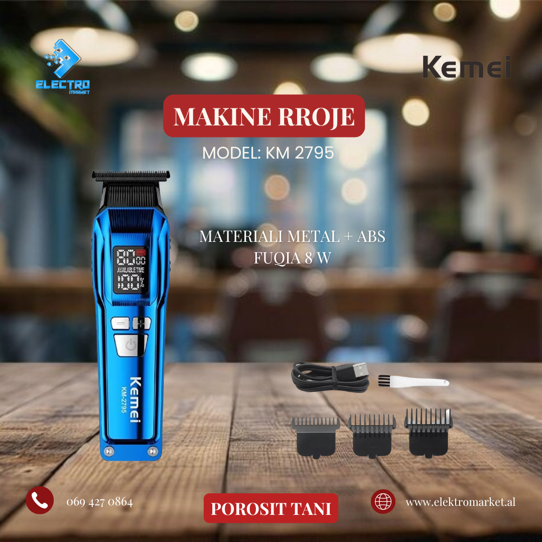 Professional Electric Hair Clipper for Men KM-2795 – Rechargeable, Cordless, 8000 RPM Speed