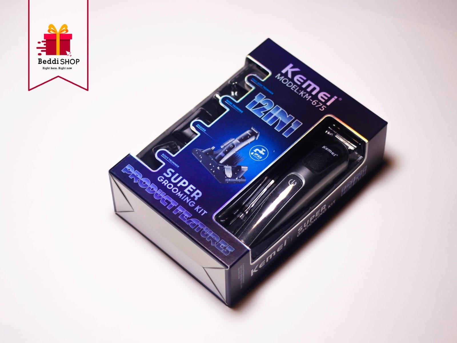 Electric Hair Clipper for Men KEMEI KM-675 – 12 in 1 – Black and Silver — image 2