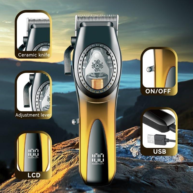 Kemei KM-1767 – Professional Electric Hair Clipper for Men, Rechargeable, 9000 RPM, LCD Screen, DLC Blades