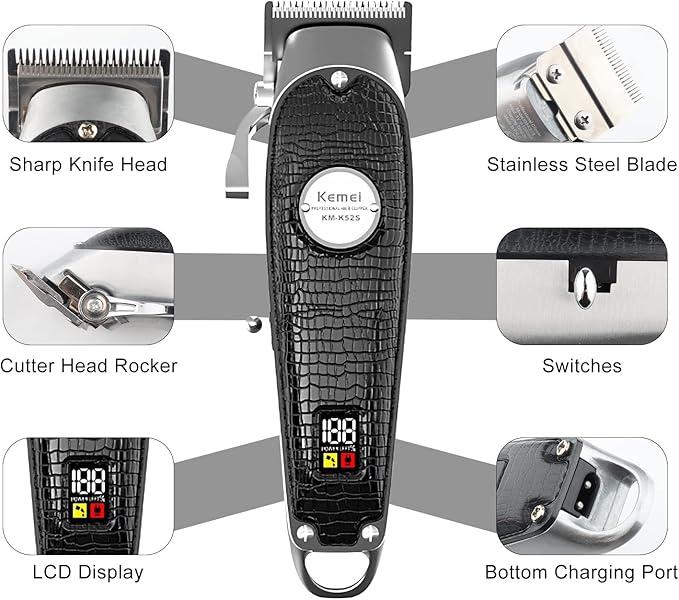 KM-K52S – Professional Electric Hair Clipper for Men Rechargeable, Black, from Kemei, 2000mAh Battery — image 3