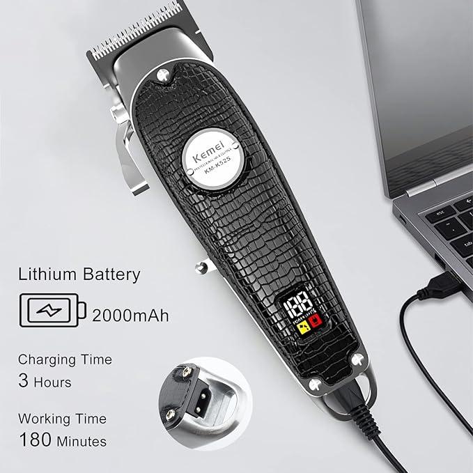 KM-K52S – Professional Electric Hair Clipper for Men Rechargeable, Black, from Kemei, 2000mAh Battery