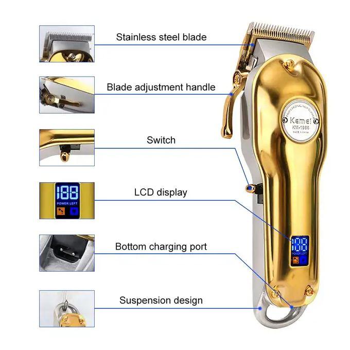 Kemei KM-1986 Professional Electric Hair Clipper for Men - 5 Heads, Rechargeable, Corded and Cordless Operation — image 2