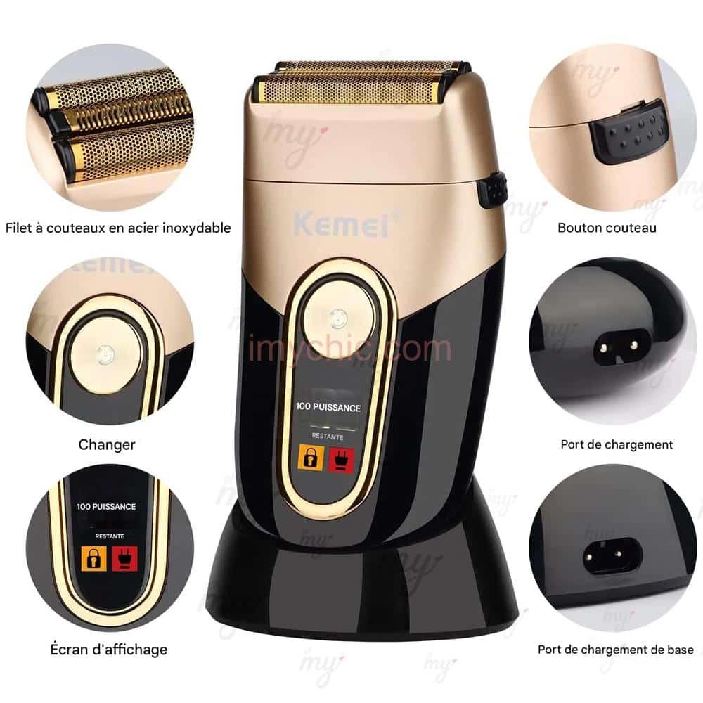 Kemei 3209 Electric Hair Clipper for Men - Rechargeable and Washable - 3 Blades - Black