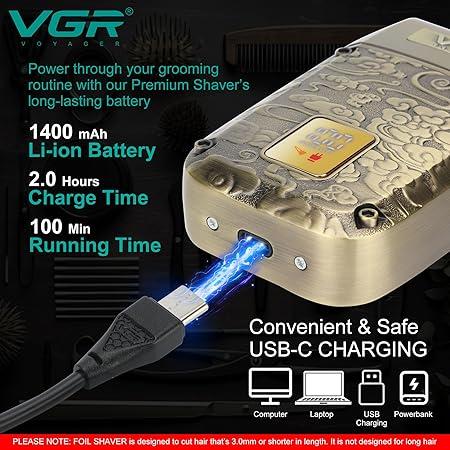 V-336 - Professional Electric Hair Clipper and Trimmer for Men, Rechargeable - VGR Professional Gold — image 2