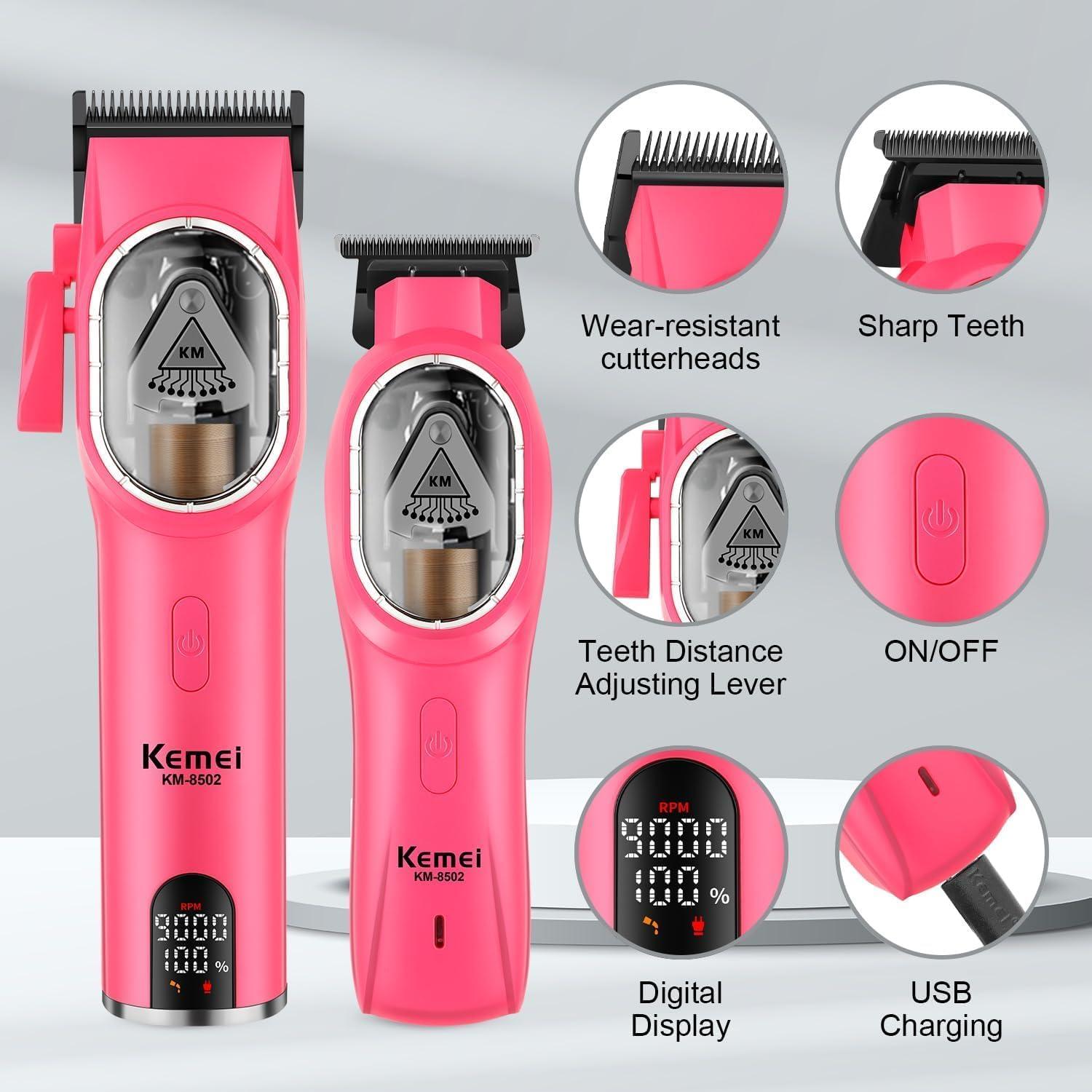 KM-8502 - Professional Electric Hair Clipper for Men, Rechargeable, Pink Color, 9000 RPM Motor, DLC Blade — image 2