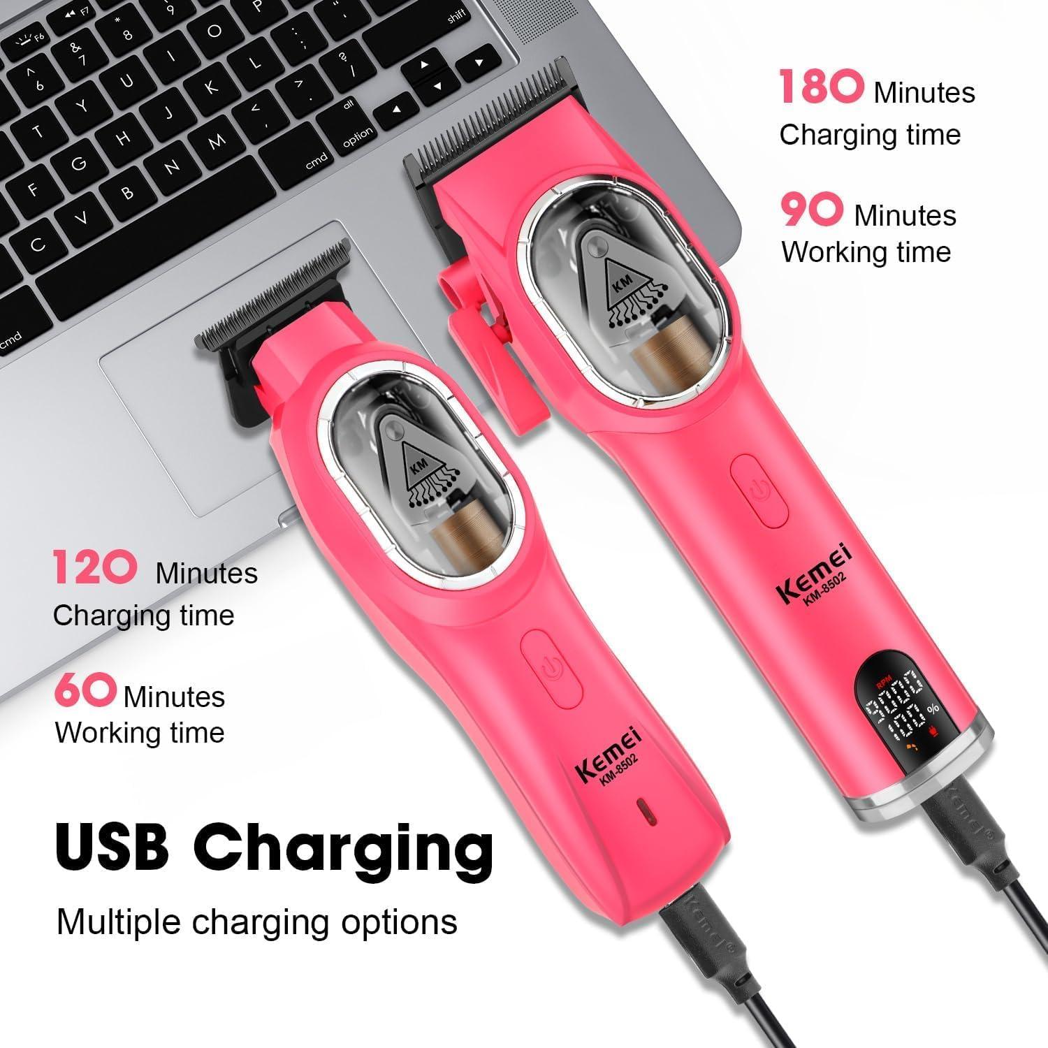 KM-8502 - Professional Electric Hair Clipper for Men, Rechargeable, Pink Color, 9000 RPM Motor, DLC Blade — image 3