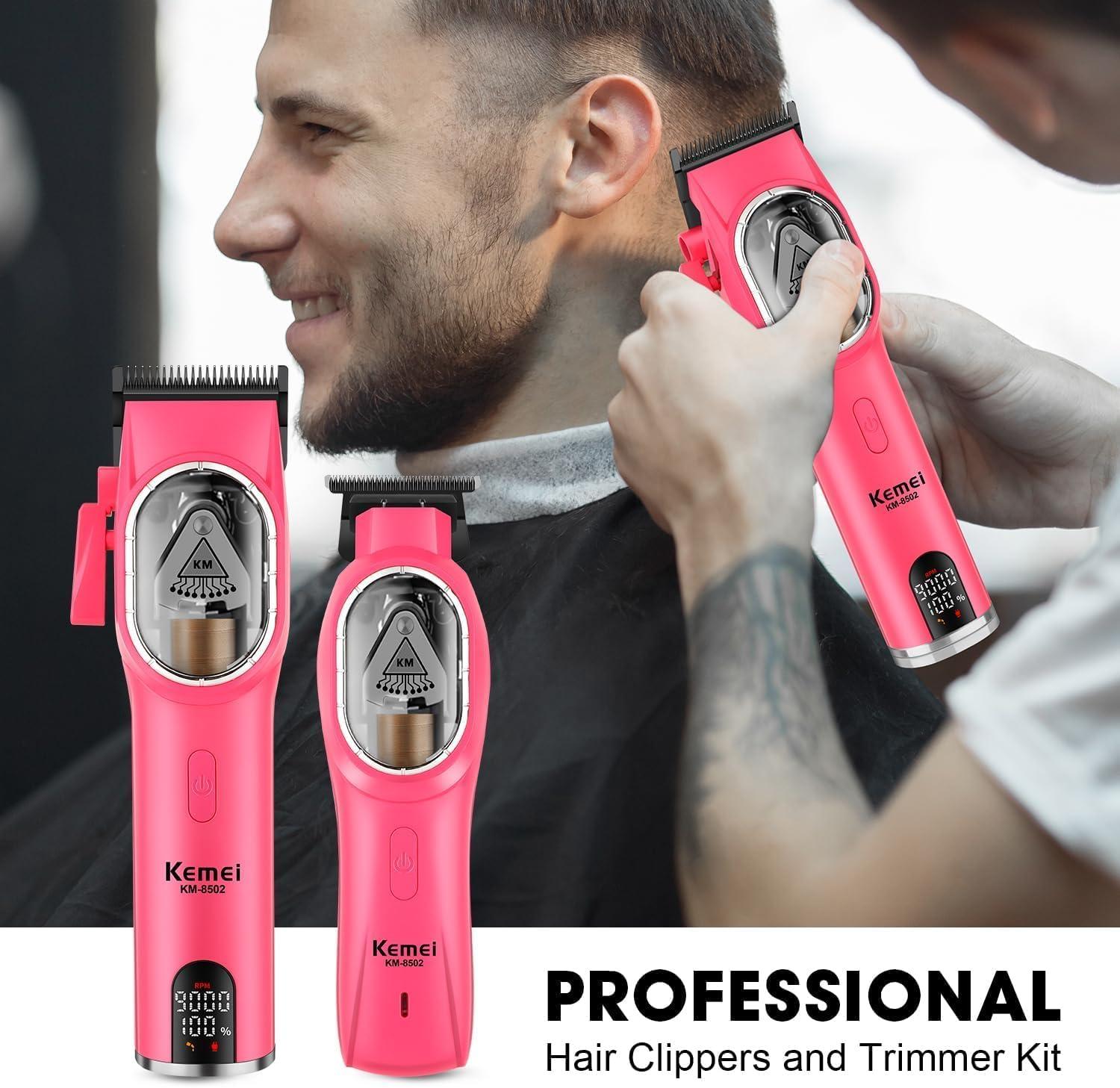KM-8502 - Professional Electric Hair Clipper for Men, Rechargeable, Pink Color, 9000 RPM Motor, DLC Blade — image 4