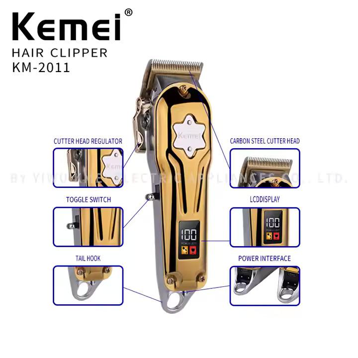 Kemei KM-2011 - Professional Rechargeable Electric Hair Clipper for Men - 2 Clippers with LED Displays and 10 Guide Combs — image 4