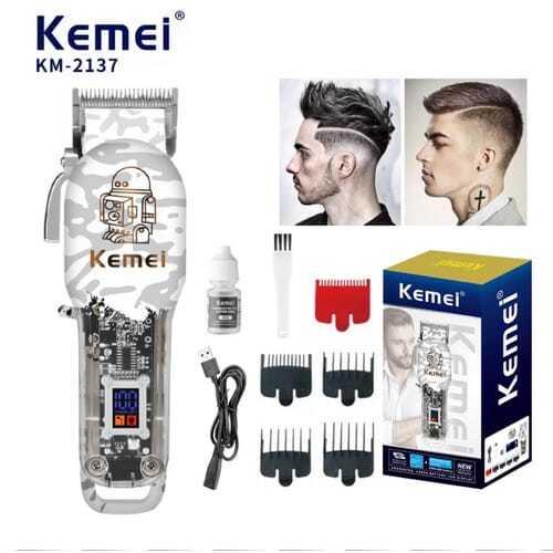 Kemei KM-2137 - Rechargeable Electric Hair Clipper for Men, 8,200 RPM, Beard and Body Hair Trimmer