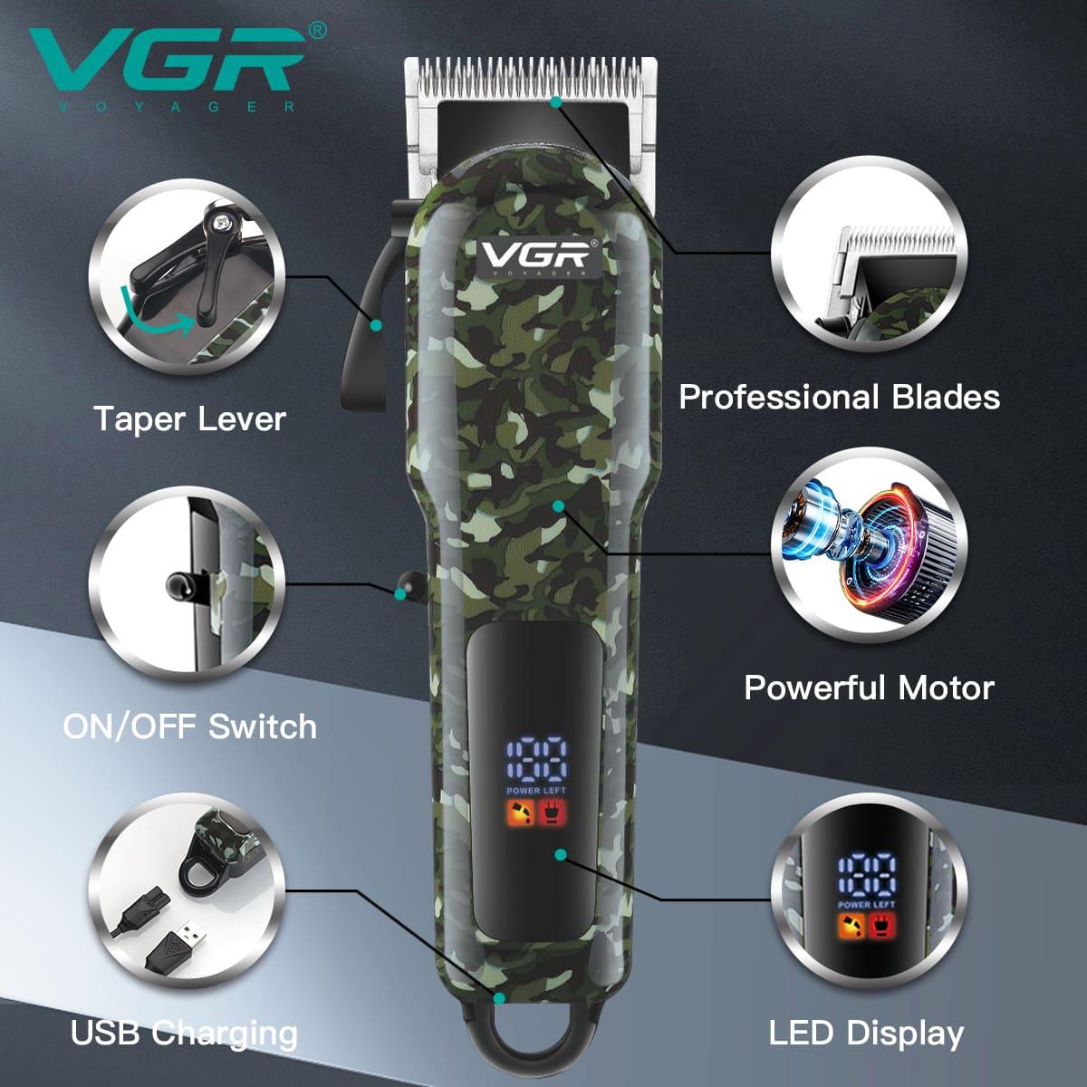 VGR V-665 - Professional Electric Hair Clipper for Men, Rechargeable, Stainless Steel Blades, 200-Minute Runtime