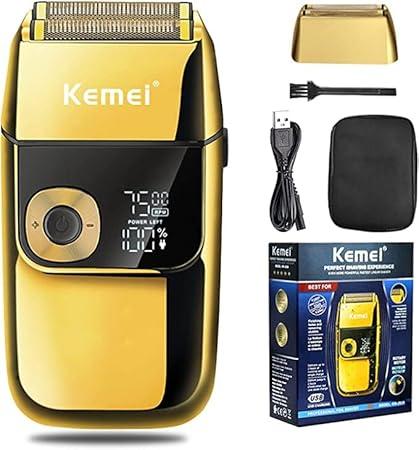 KM-2028 - Professional Electric Hair Clipper for Men, Wireless, USB Rechargeable, LCD Display, Gold by Kemei