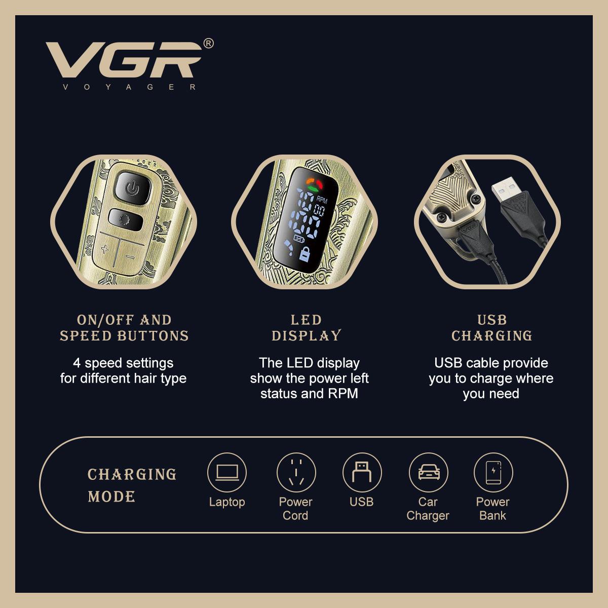 VGR V-643 Professional Metal Electric Hair Clipper with Digital Display and Ceramic Blades for Men — image 5