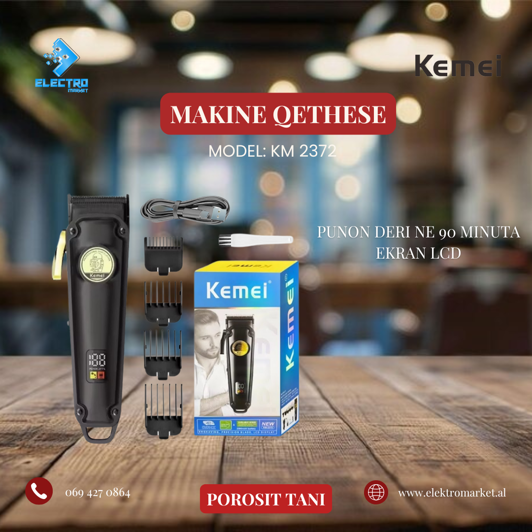 Kemei KM-2372 Professional Rechargeable Electric Hair Clipper for Men - with Colored LED Display and 7000RPM Speed