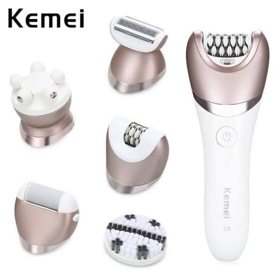 Kemei KM-8001 Hair Removal Machine - Water-Resistant 5 in 1 White/Gold Pink