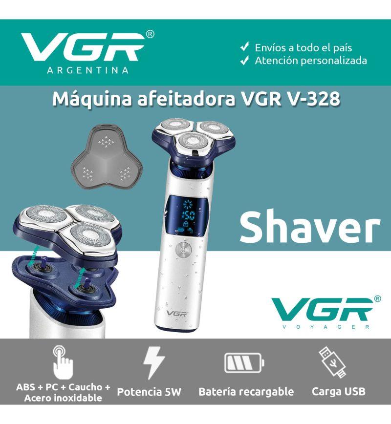 V-328 - VGR Professional Electric Hair Clipper and Shaper for Men, Rechargeable, with 3D Floating Rotary Blades