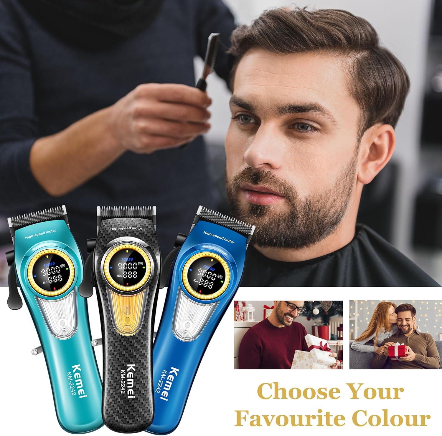 KM-2242 Professional Electric Hair Clipper for Men - Cordless, LED Display, 9000 RPM Speed