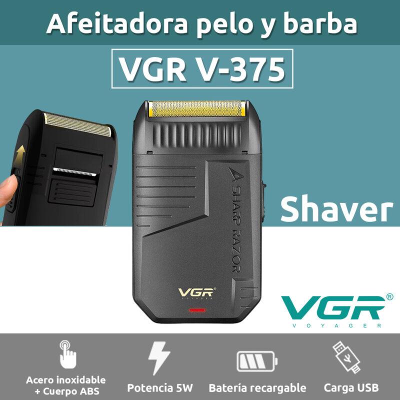 V-375 - VGR Professional Electric Hair Clipper and Shaper for Men - Rechargeable - Pop-up Blade - USB Cable - For Wet and Dry Use