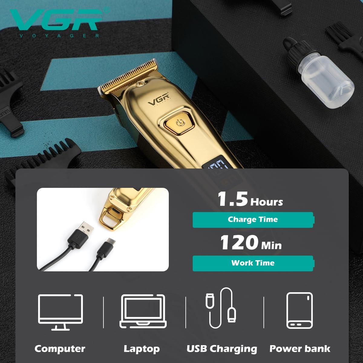 V-965 - VGR Professional Electric Hair Clipper for Men, Cordless Rechargeable via USB, Stainless Steel Blades — image 5