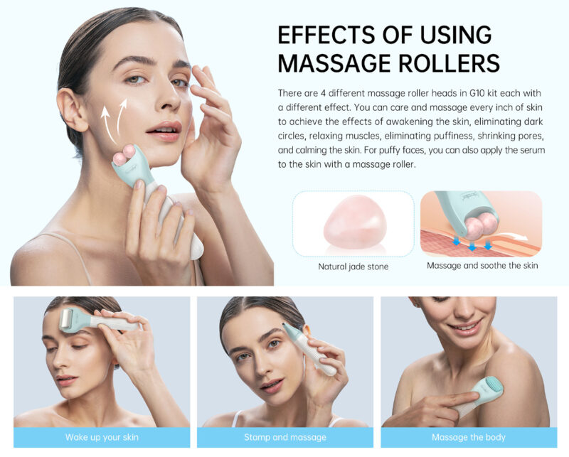 G10 1×10 Derma Roller (852-4) - Complete skin care set with 3 derma rollers and 4 massagers — image 3