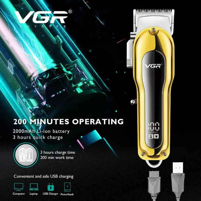 ماكينة حلاقة شعر VGR الاحترافية - V-680 مكنه بتصميم معدني وشاشة LED