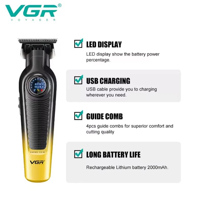 ماكينة حلاقة VGR T-shaped - V-996 مكنه بشاشة LED و4 ملحقات
