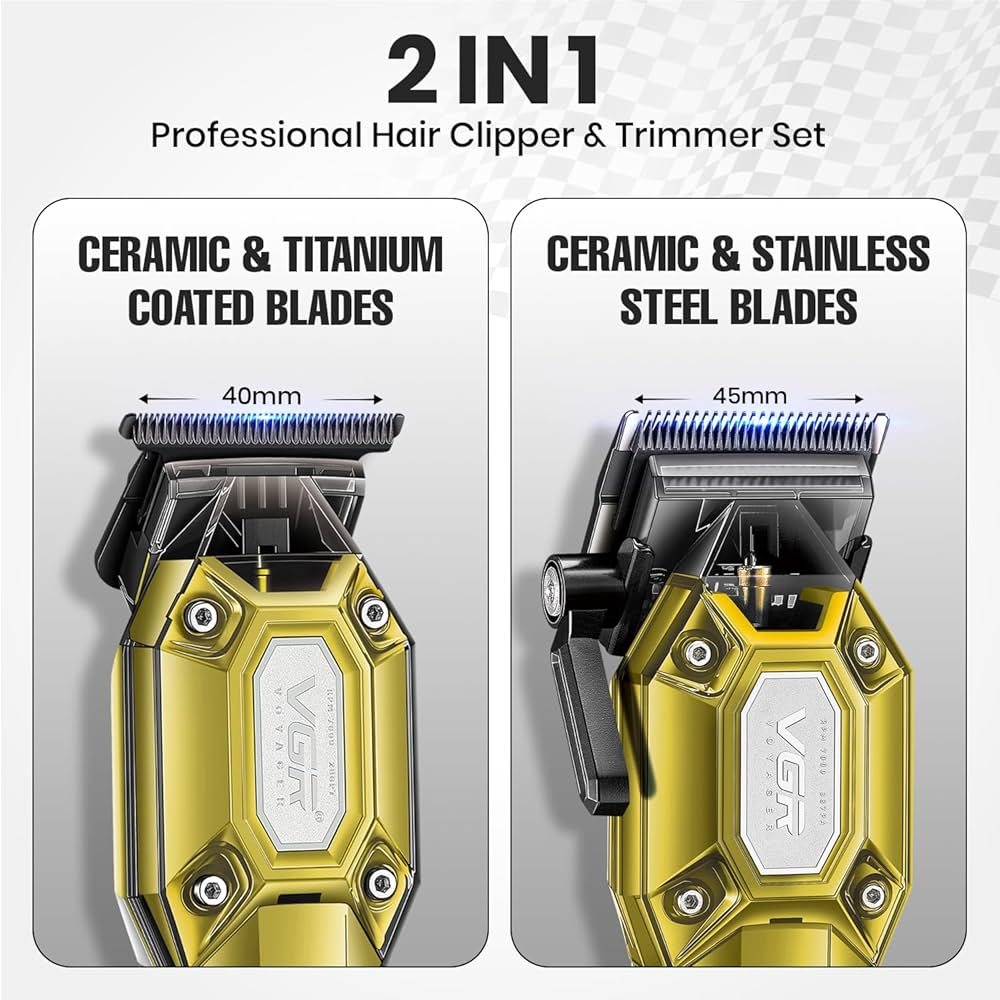 VGR Professional Shaving Set - V-900+600 Model with Ceramic Blades and LED Display