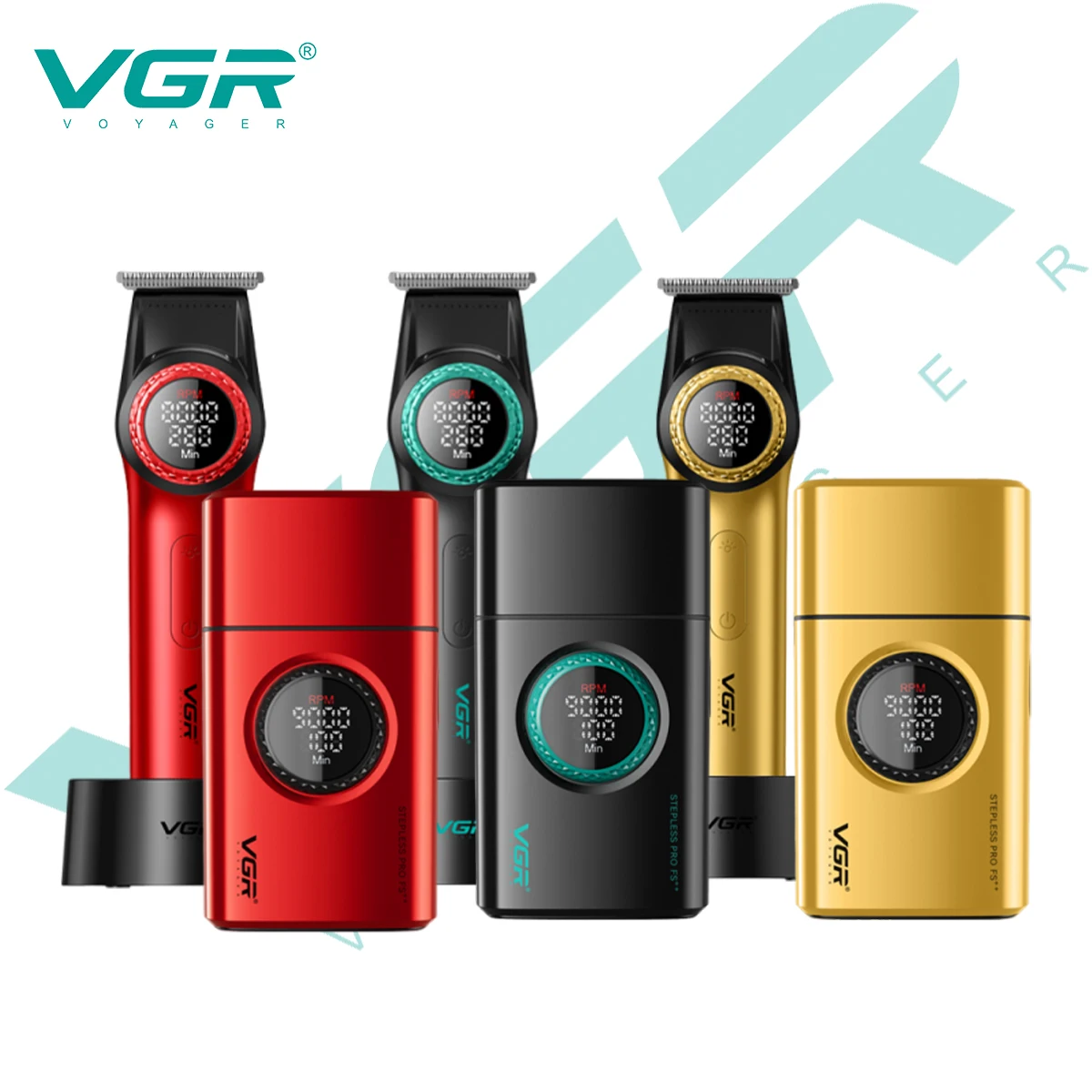 VGR Professional Shaving Set - V-977+377 Model with 9000 RPM Motor and LED Display