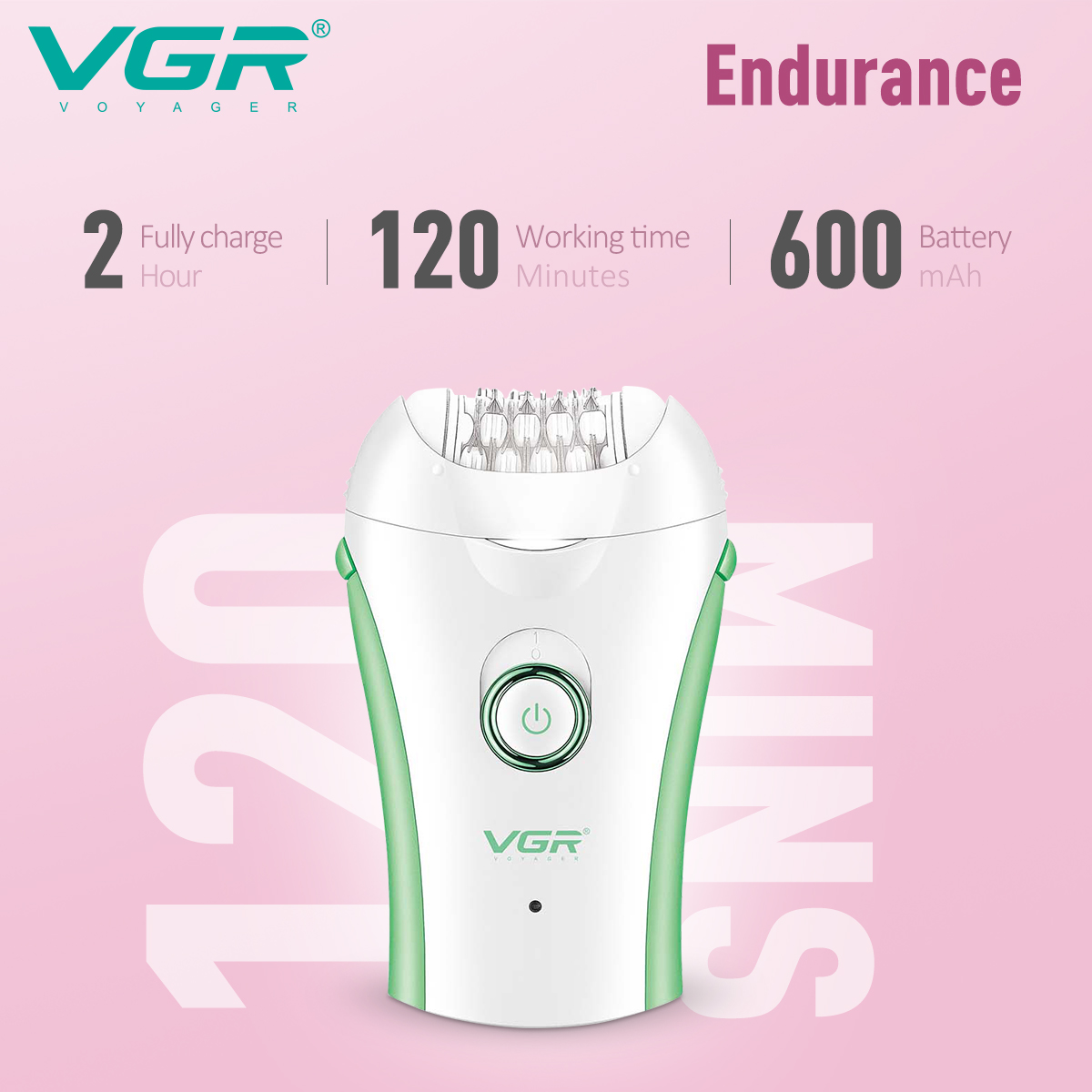 ماكينة إزالة الشعر VGR بروفيشنال - V-705 مكنه حريمي بلون أبيض وبينك
