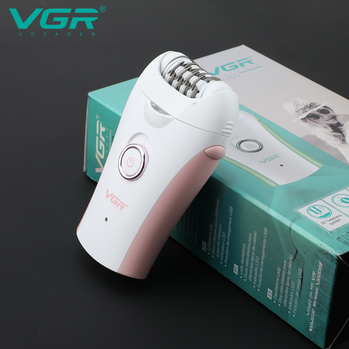 ماكينة إزالة الشعر VGR بروفيشنال - V-705 مكنه حريمي بلون أبيض وبينك