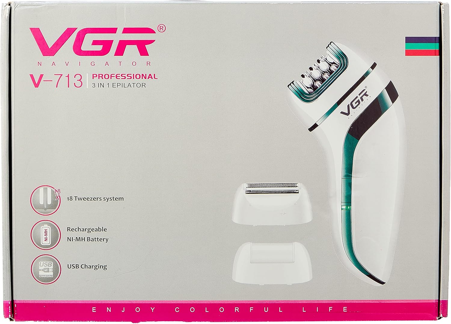 VGR V-713 hair removal machine - 3 multi-function heads and Ni-MH battery