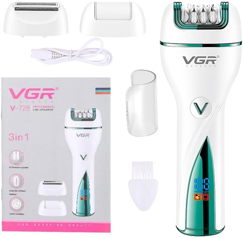 جهاز إزالة الشعر VGR V-728 - 3 في 1 و60 دقيقة استخدام لاسلكي