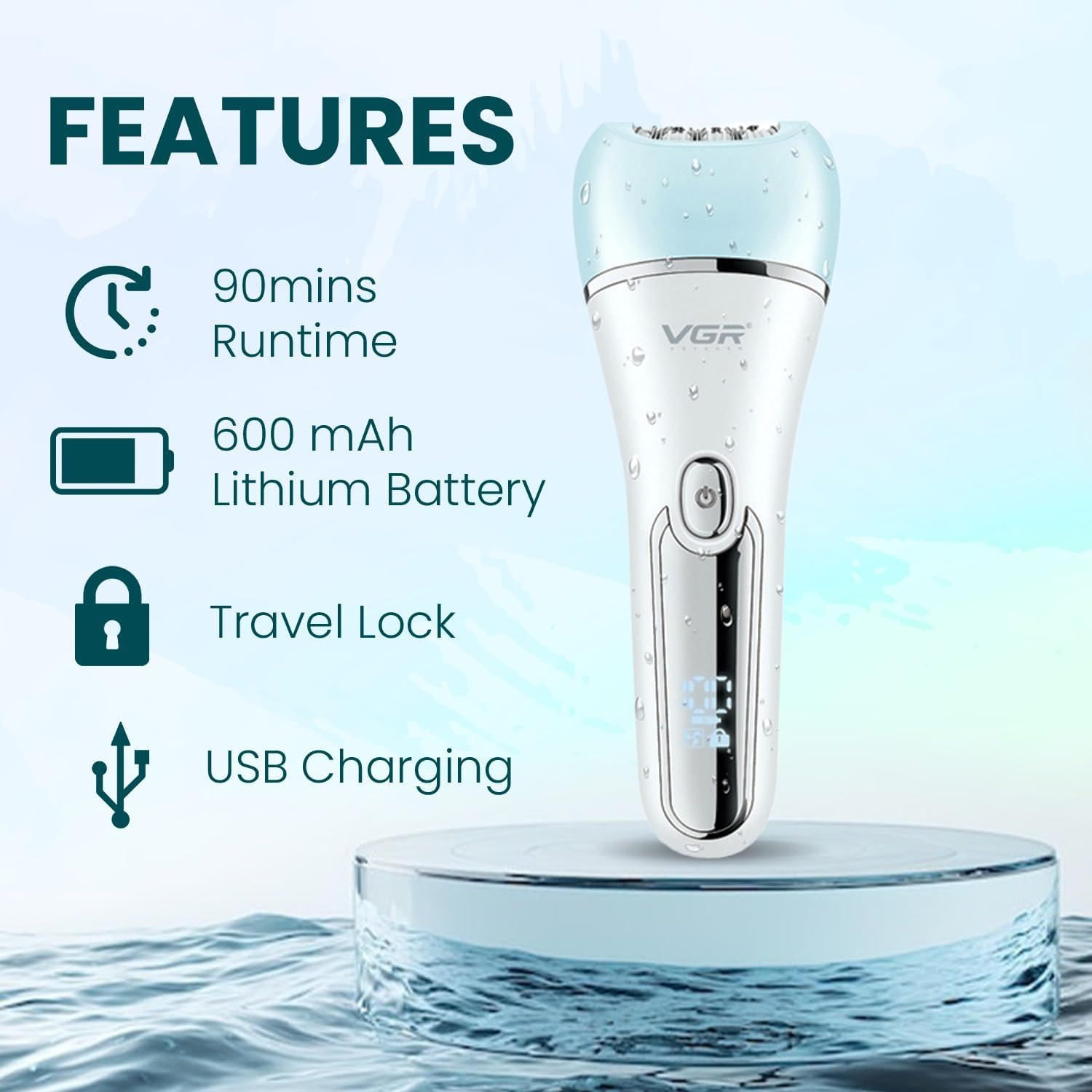 مجموعة العناية VGR V-733 - 6 في 1 مقاومة للماء IPX7 وشاشة LED