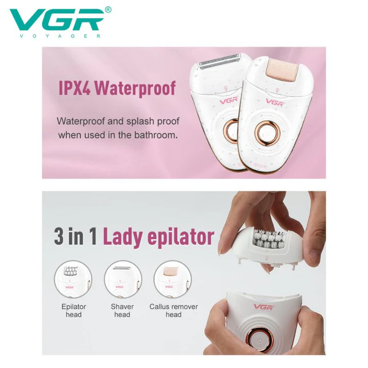آلة إزالة الشعر VGR V-739 - 3 في 1 مقاومة للماء وضوء مدمج