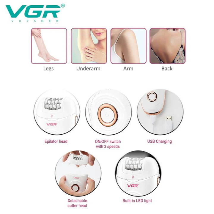 آلة إزالة الشعر VGR V-739 - 3 في 1 مقاومة للماء وضوء مدمج