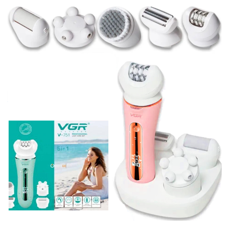 VGR V-751 shaving tools set - 5 accessories in pink and white