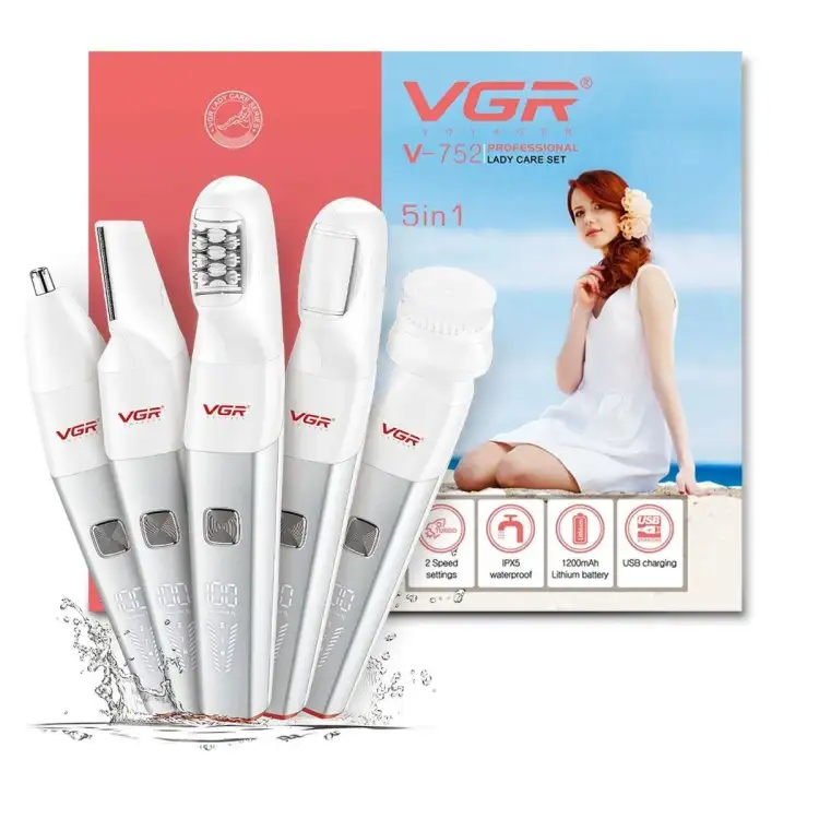 مجموعة العناية النسائية VGR V-752 - 5 في 1 مع شاشة LED وتقنية IPX5