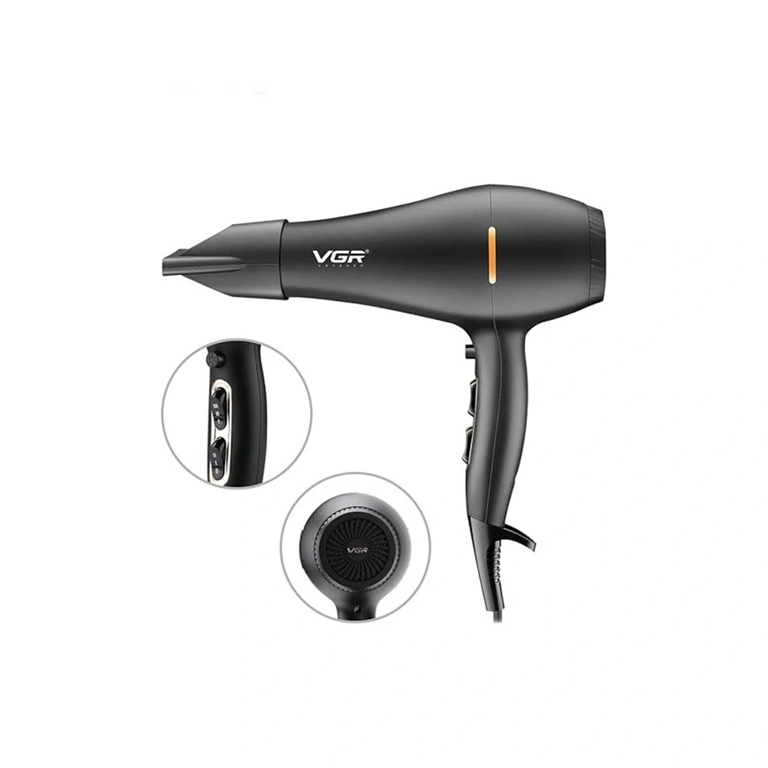 استيشوار VGR V-433 أيوني احترافي - 2200 واط، تقنية الأيونات السالبة، 2 ملحق (مكثف وموزع)، خفيف الوزن ومضاد للتجعد