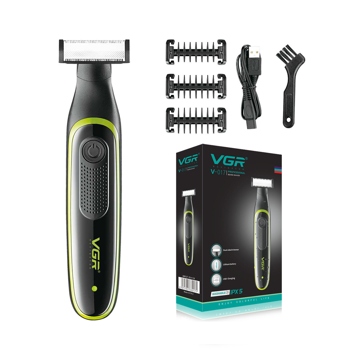 ماكينة حلاقة VGR V-017 لاسلكية - شفرات ستانلس ستيل حادة، تصميم أنيق ومريح، قابلة للشحن، مثالية للشعر والذقن