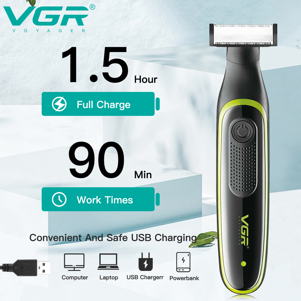 ماكينة حلاقة VGR V-017 لاسلكية - شفرات ستانلس ستيل حادة، تصميم أنيق ومريح، قابلة للشحن، مثالية للشعر والذقن