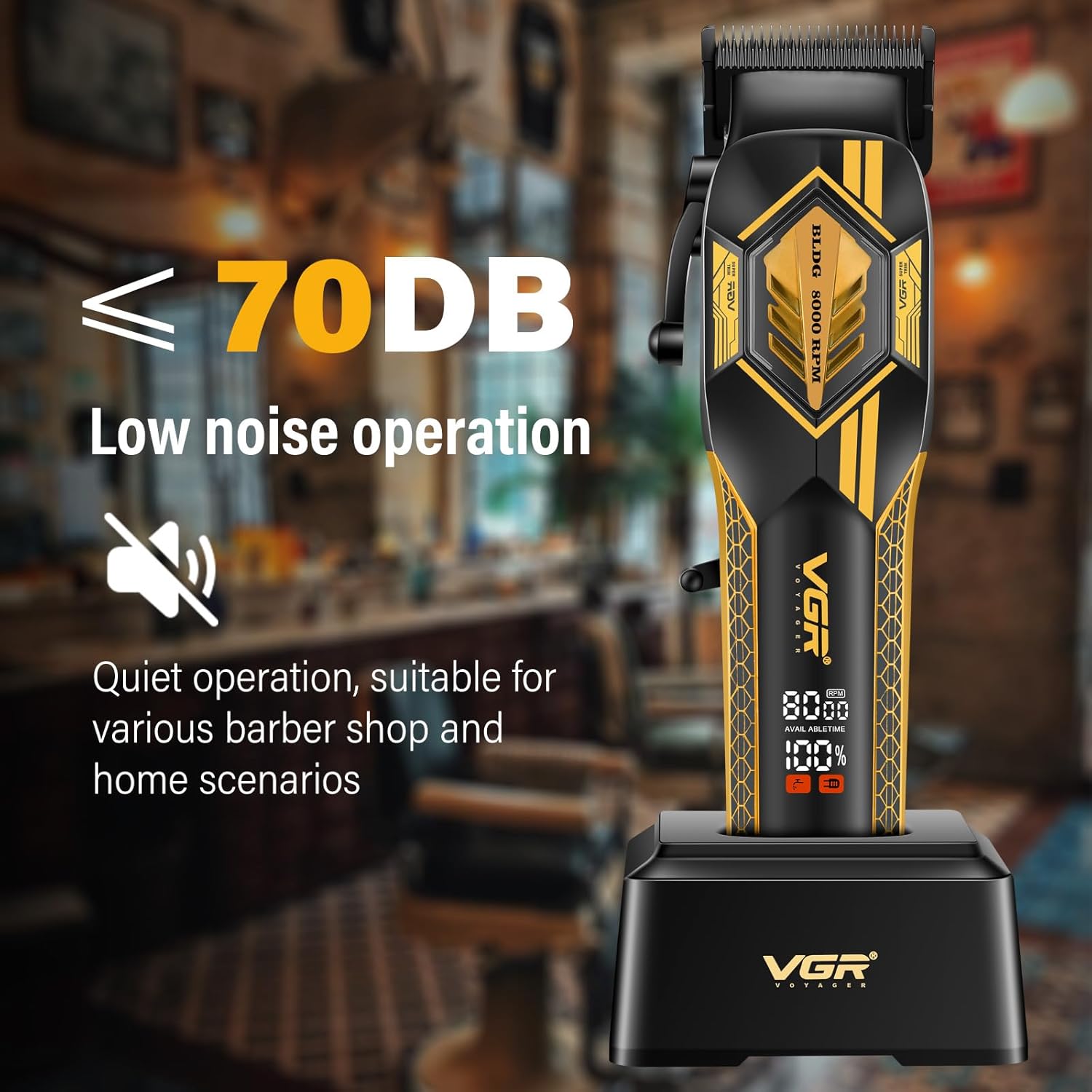 ماكينة حلاقة VGR V-119 الاحترافية للرجال - شفرات سيراميك DLC، محرك 8000 لفة/دقيقة، شاشة عرض، بطارية 180 دقيقة