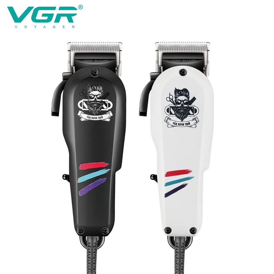VGR V-129 Corded Professional Hair Clipper - Stainless Steel Blades, Low Noise, 2.5m Cord, Sleek Design with Complete Accessories