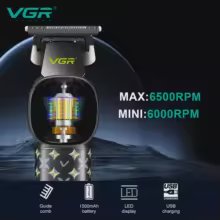 ماكينة حلاقة VGR-185 T-Blade الاحترافية للرجال - لاسلكية/سلكية، شفرات ستانلس ستيل 0.2 مم، شاشة LED، بطارية 200 دقيقة