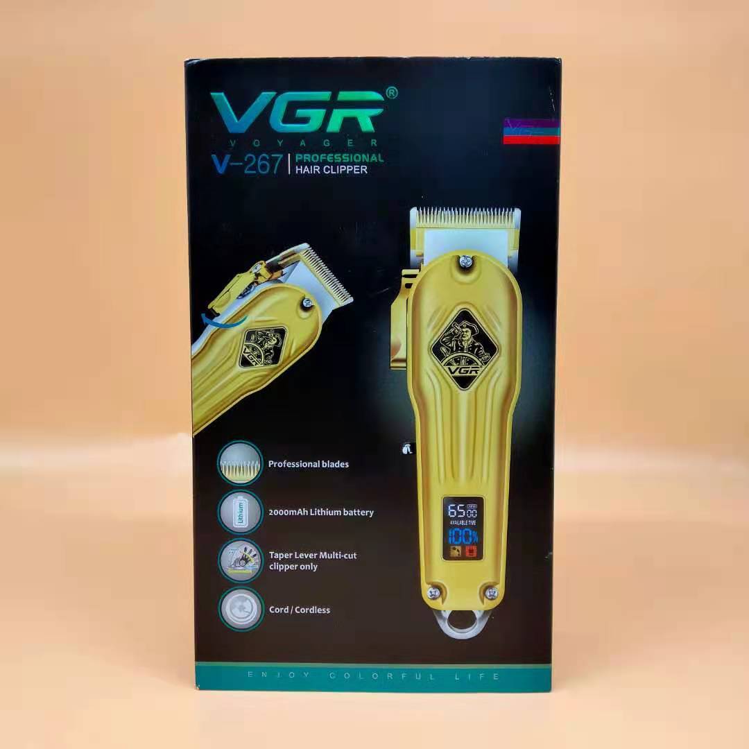 VGR V-267 Professional Gold Hair Clipper - Cordless Metal, Smart LED Display, 2000 mAh Battery, 150 Minutes Runtime