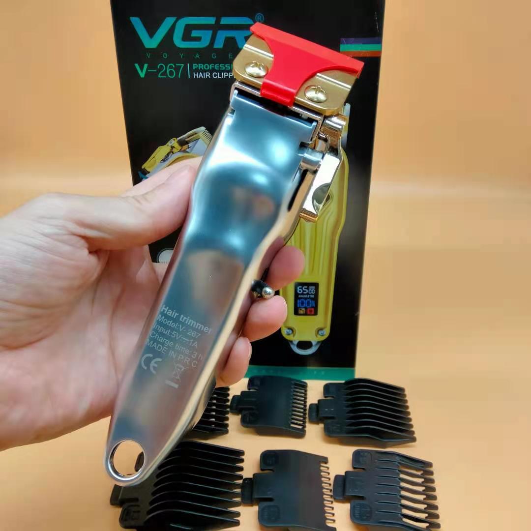 ماكينة حلاقة VGR V-267 الاحترافية الذهبية - لاسلكية معدنية، شاشة LED ذكية، بطارية 2000 مللي أمبير، 150 دقيقة عمل